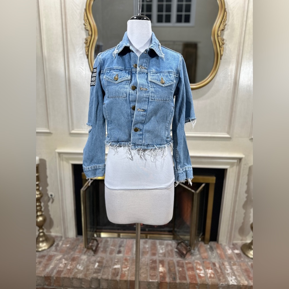 High Heels Suicide Cropped Denim Jacket TROUBLEMAKER Sz S Made in USA